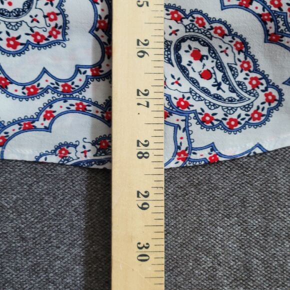 Talbots L Red White Blue Paisley Print Ruffle Long Sleeve Blouse 1533 - Picture 9 of 10